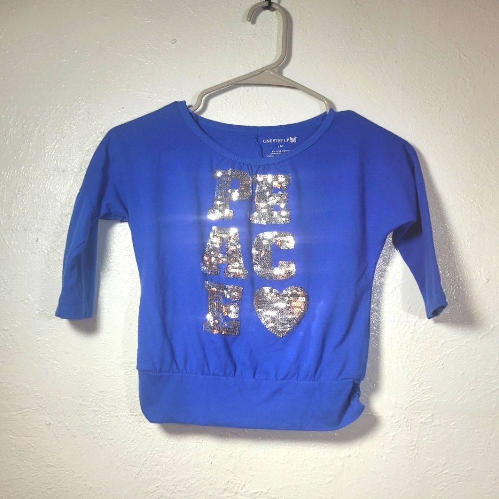 One Step Up Size 6X Blue Peace Sequined Shirt